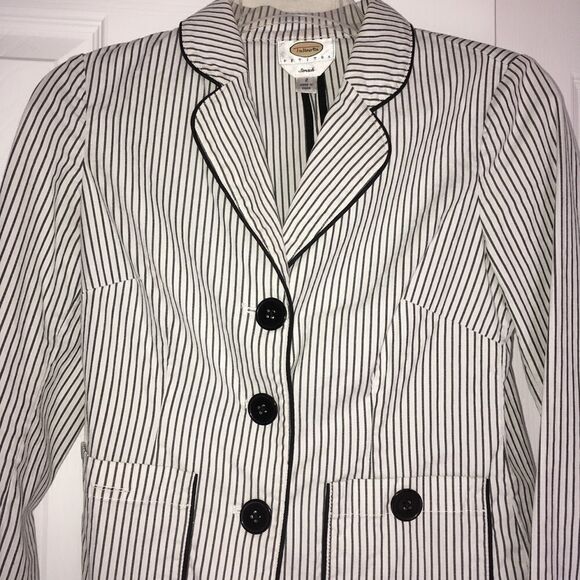 TALBOTS Striped Blazer Stretch Navy White - Picture 2 of 5